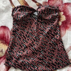 Vintage Charlotte Russe black & red floral strapless top 🌹